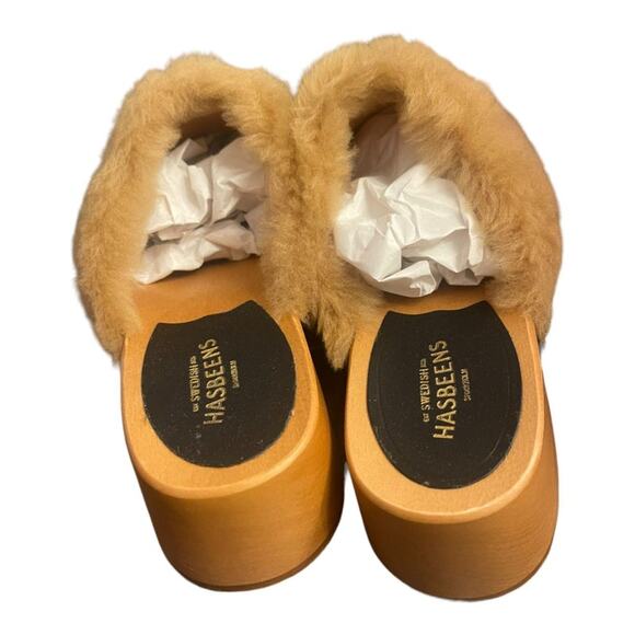NWB Swedish Hasbeens Fluff Clog Genuine Shearling Upper Block Heel Size 40/10 - Picture 4 of 10